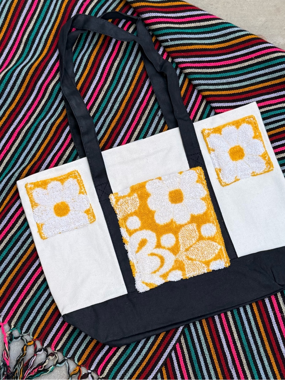 Upcycled patchwork vintage terry cloth Canvas Tote Bag